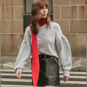 NWT Petite Studio Mohair Wool Blend Embroidered Gray Sweater (S)